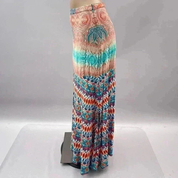 Tie Dye Maxi Skirt Size S Boho Orange Blue Indie Zip Feathers by Tolani Mid Rise - Picture 3 of 11